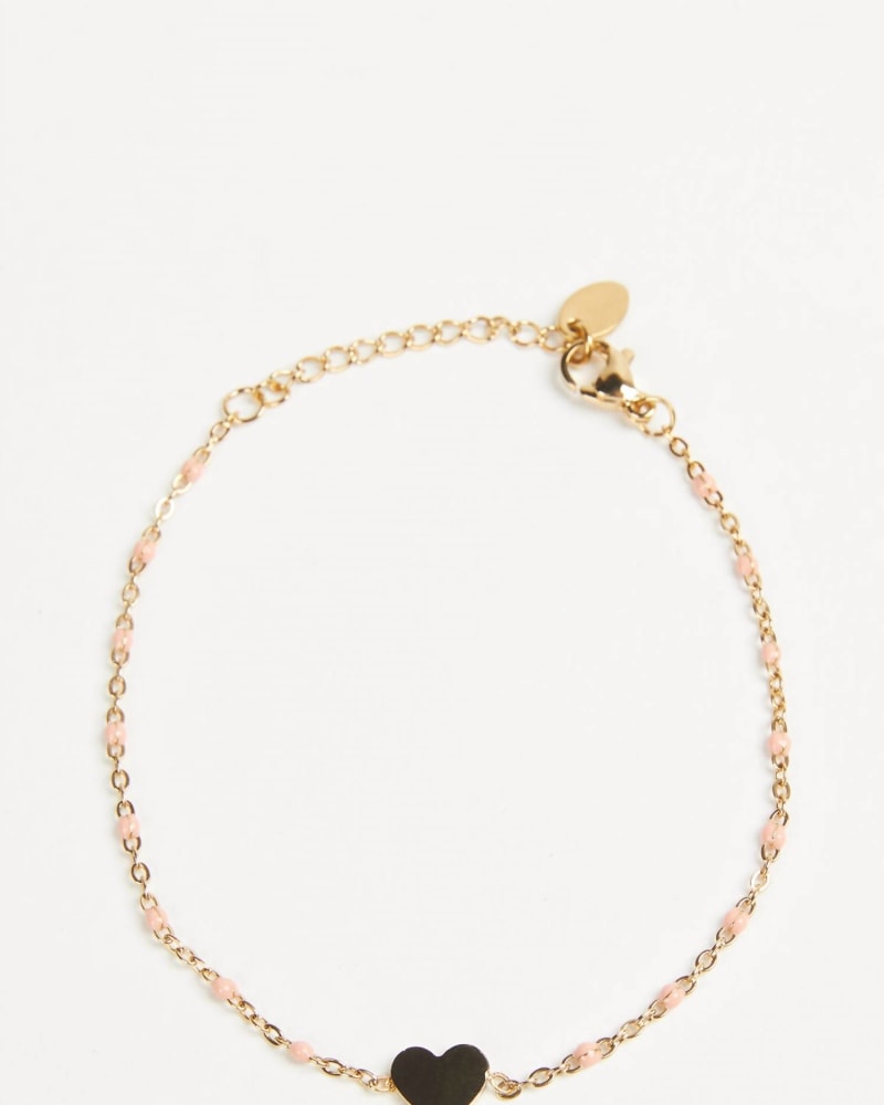 Front of a size O/S Dainty Gold Heart Bracelet in Gold/Peach in Gold/Peach by ATIANA. | dia_product_style_image_id:330388